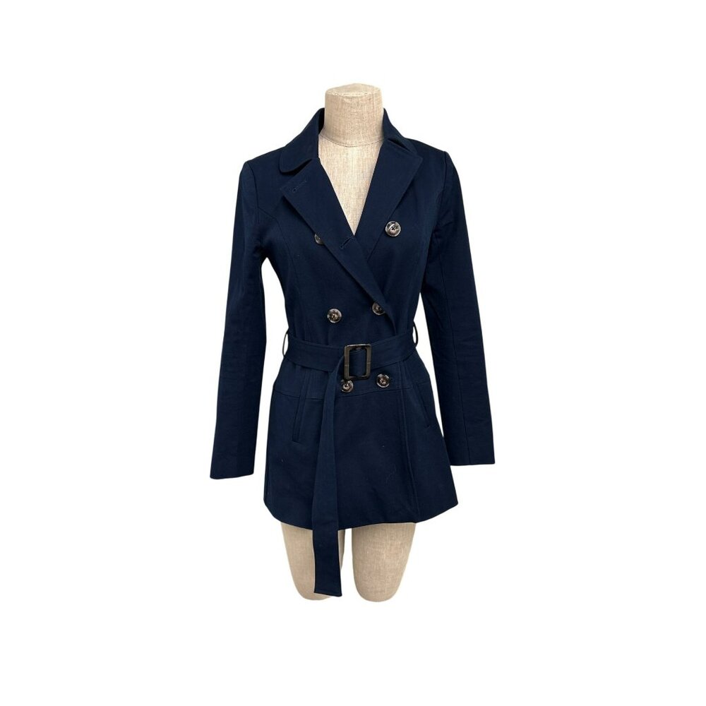 41 Hawthorn Navy Blue Belted Double-Breasted Trench Coat XS Cotton Blend Made In